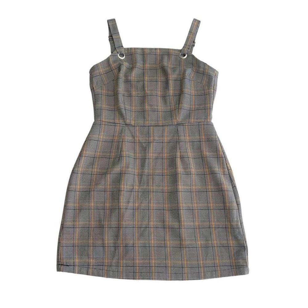 Bebop Plaid Gray Mini Overall Style sleeveless Dress s